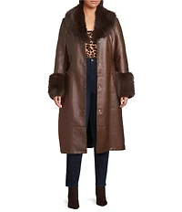 Azalea Wang Plus Size Kaya Faux Fur Oversize Shawl Collar Belted Snap Front Trench Coat
