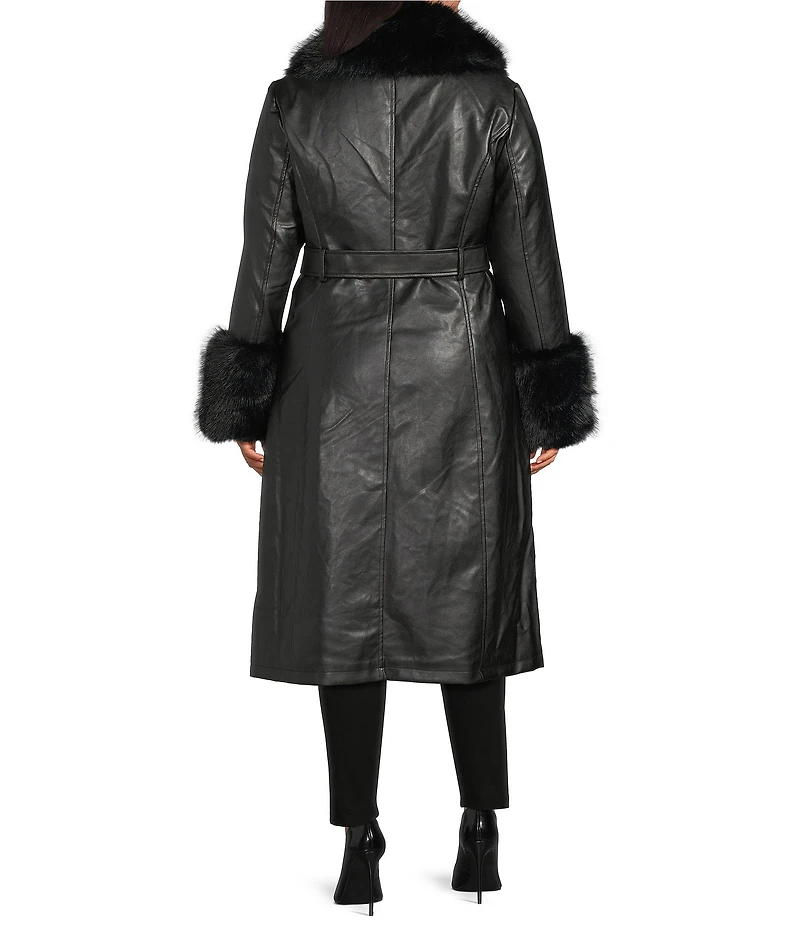 Azalea Wang Plus Size Kaya Faux Fur Oversize Shawl Collar Belted Trench Coat