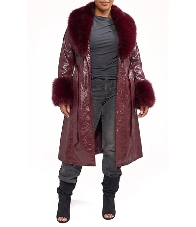 Azalea Wang Plus Size Kaya Faux Leather Open Lapel Belted Trench Coat