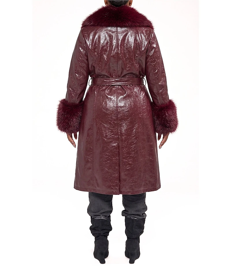 Azalea Wang Plus Size Kaya Faux Leather Open Lapel Belted Trench Coat