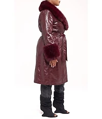 Azalea Wang Plus Size Kaya Faux Leather Open Lapel Belted Trench Coat