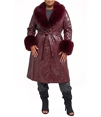 Azalea Wang Plus Size Kaya Faux Leather Open Lapel Belted Trench Coat
