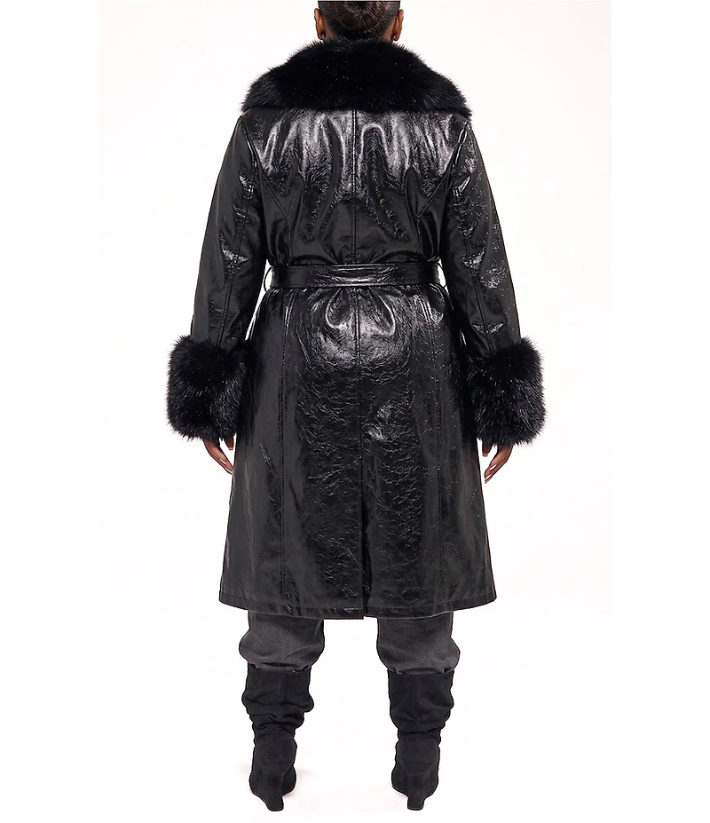 Azalea Wang Plus Size Kaya Faux Leather Open Lapel Belted Trench Coat