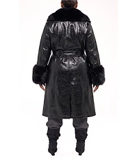 Azalea Wang Plus Size Kaya Faux Leather Open Lapel Belted Trench Coat