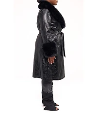 Azalea Wang Plus Size Kaya Faux Leather Open Lapel Belted Trench Coat
