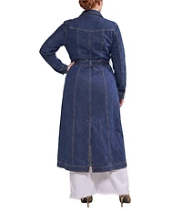 Azalea Wang Plus Size Lucienne Denim Point Collar Belted Button Front Trench Coat