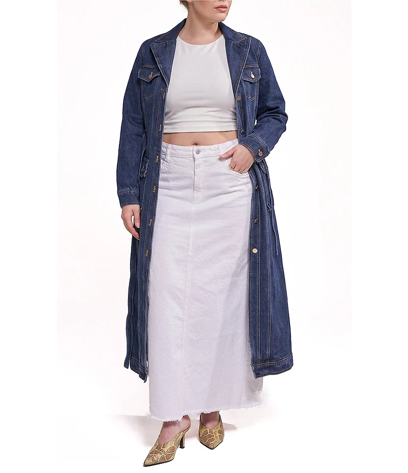 Azalea Wang Plus Size Lucienne Denim Point Collar Belted Button Front Trench Coat