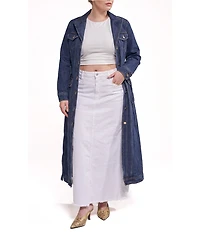 Azalea Wang Plus Size Lucienne Denim Point Collar Belted Button Front Trench Coat