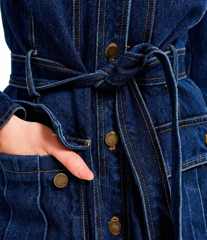 Azalea Wang Plus Size Lucienne Denim Point Collar Belted Button Front Trench Coat