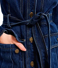 Azalea Wang Plus Size Lucienne Denim Point Collar Belted Button Front Trench Coat