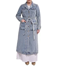 Azalea Wang Plus Size Lucienne-Light Denim Notch Collar Belted Button Front Trench Coat