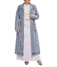 Azalea Wang Plus Size Lucienne-Light Denim Notch Collar Belted Button Front Trench Coat