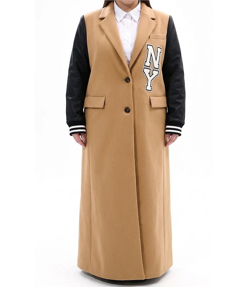 Azalea Wang Plus Size Malone Solid Notch Collar Midweight Button Front Maxi Jacket
