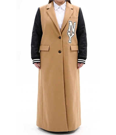Azalea Wang Plus Size Malone Solid Notch Collar Midweight Button Front Maxi Jacket