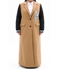 Azalea Wang Plus Size Malone Solid Notch Collar Midweight Button Front Maxi Jacket