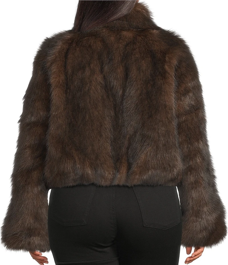 Azalea Wang Plus Size Memphis Brown Faux Fur Shawl Collar Zip Front Bomber Jacket