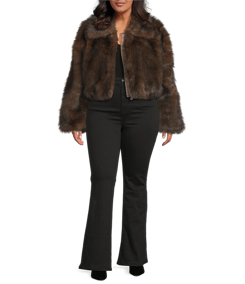 Azalea Wang Plus Size Memphis Brown Faux Fur Shawl Collar Zip Front Bomber Jacket