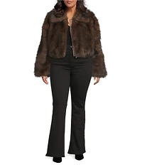Azalea Wang Plus Size Memphis Brown Faux Fur Shawl Collar Zip Front Bomber Jacket