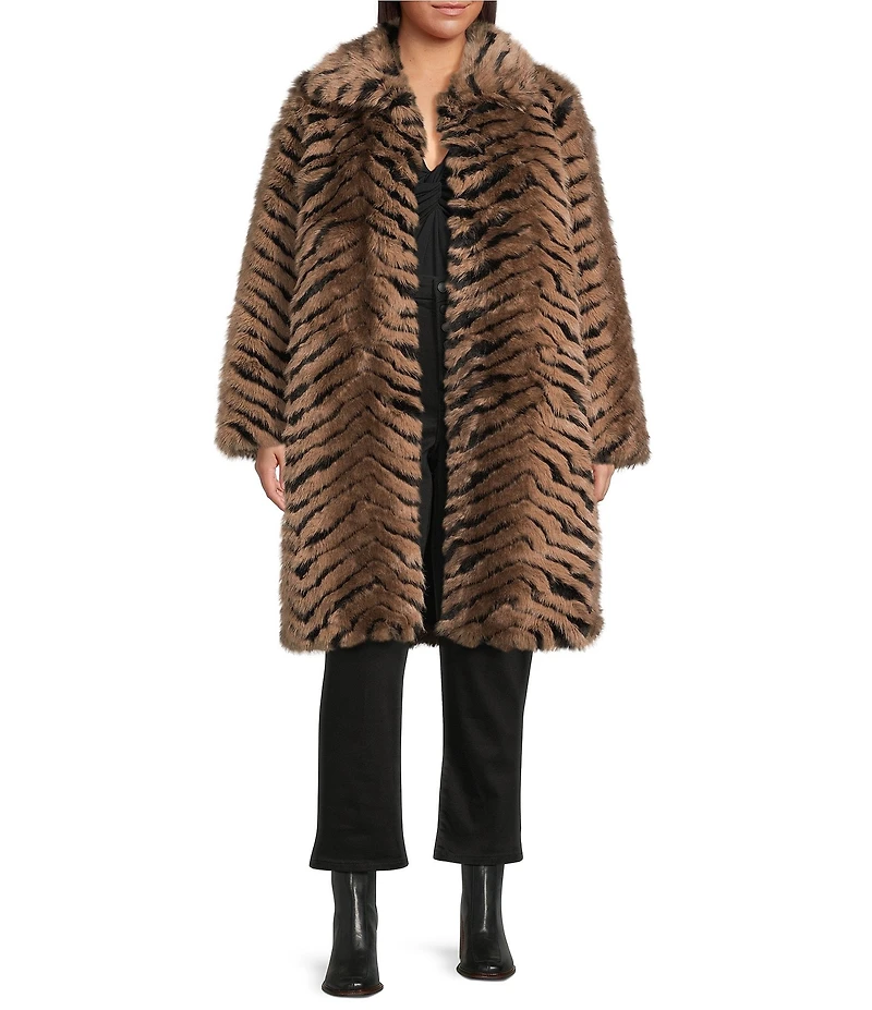 Azalea Wang Plus Size Mirella Oversized Tan Multi Faux Fur Shawl Collared Belted Trench Coat