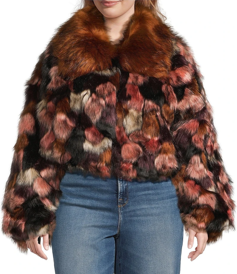 Azalea Wang Plus Size Molly Retro Faux Fur Shawl Collared Oversize Crop Jacket