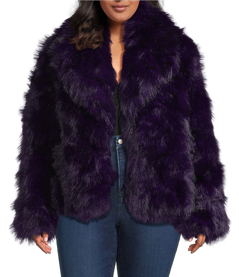 Azalea Wang Plus Size Nago Purple Faux Fur Shawl Collared Oversize Coat