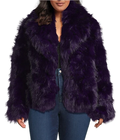 Azalea Wang Plus Size Nago Purple Faux Fur Shawl Collared Oversize Coat