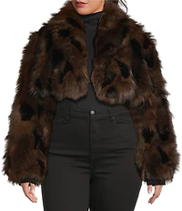 Azalea Wang Plus Size Nightlife Animal Print Faux Fur Oversize Shawl Collar Ultra Cropped Bolero Jacket