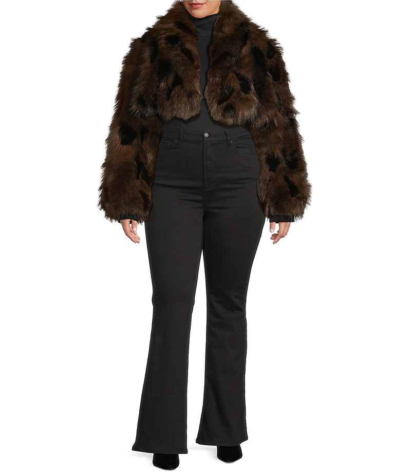 Azalea Wang Plus Size Nightlife Animal Print Faux Fur Oversize Shawl Collar Ultra Cropped Bolero Jacket