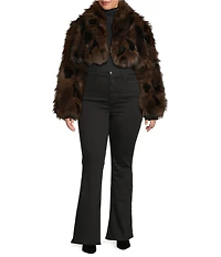 Azalea Wang Plus Size Nightlife Animal Print Faux Fur Oversize Shawl Collar Ultra Cropped Bolero Jacket