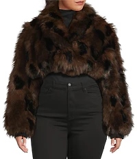 Azalea Wang Plus Size Nightlife Animal Print Faux Fur Oversize Shawl Collar Ultra Cropped Bolero Jacket