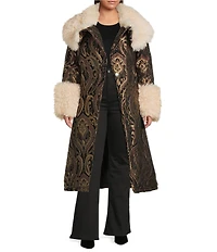 Azalea Wang Plus Size Otelia Brocade Faux Sherpa Belted Trench Coat