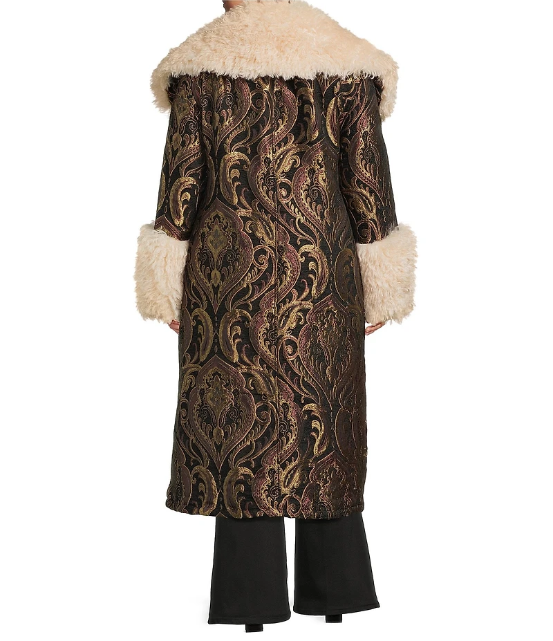 Azalea Wang Plus Size Otelia Brocade Faux Sherpa Belted Trench Coat