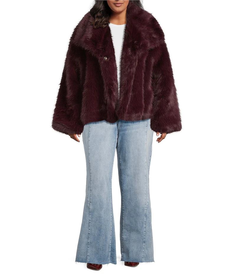 Azalea Wang Plus Size Regina Faux Fur Wing Collar Oversize Snap Front Jacket