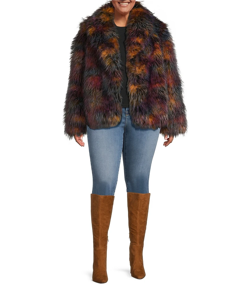 Azalea Wang Plus Size Remme Faux Fur Abstract Print Shawl Collar Oversize Fit Jacket