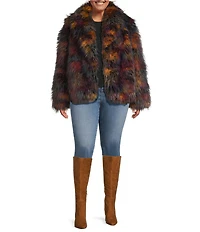Azalea Wang Plus Size Remme Faux Fur Abstract Print Shawl Collar Oversize Fit Jacket