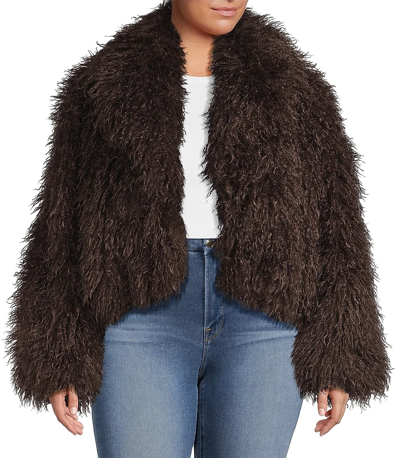Azalea Wang Plus Size Ruperta Faux Sherpa Shawl Collared Oversize Single Breasted Jacket