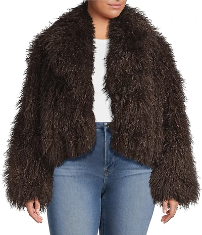 Azalea Wang Plus Size Ruperta Faux Sherpa Shawl Collared Oversize Single Breasted Jacket