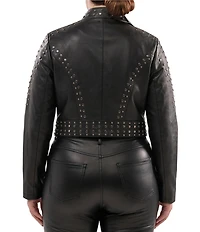 Azalea Wang Plus Size Silvina-Black Studded Stand Collar Fitted Moto Crop Jacket