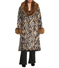Azalea Wang Plus Size Tiana Retro Animal Print Faux Fur Shawl Collared Oversize Trench Coat