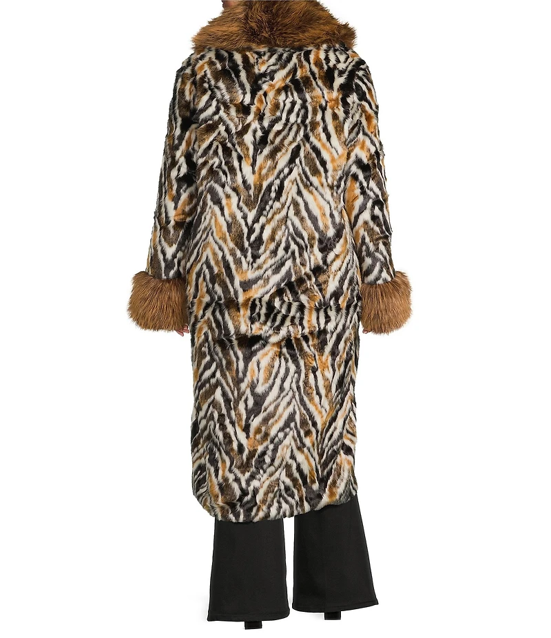 Azalea Wang Plus Size Tiana Retro Animal Print Faux Fur Shawl Collared Oversize Trench Coat