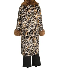 Azalea Wang Plus Size Tiana Retro Animal Print Faux Fur Shawl Collared Oversize Trench Coat