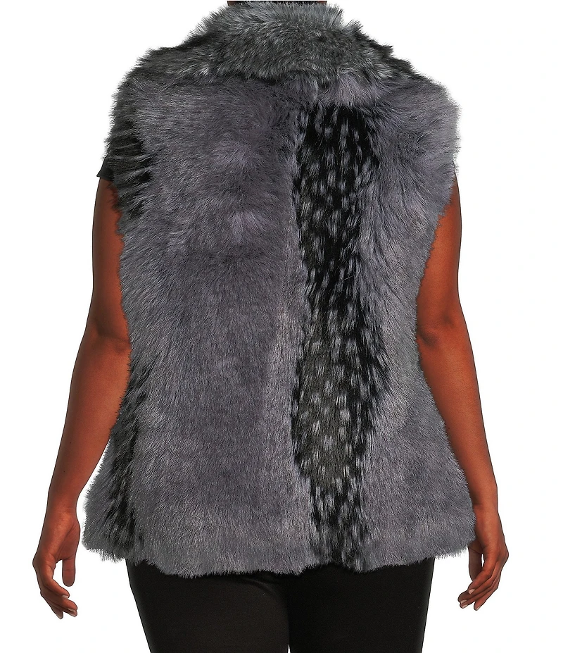 Azalea Wang Plus Size Vanesa Raccoon Pattern Faux Fur Shawl Collar Oversize Zip Front Vest