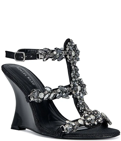 Azalea Wang Porceline Jeweled Sculpted Wedge Dress Sandals