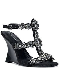 Azalea Wang Porceline Jeweled Sculpted Wedge Dress Sandals