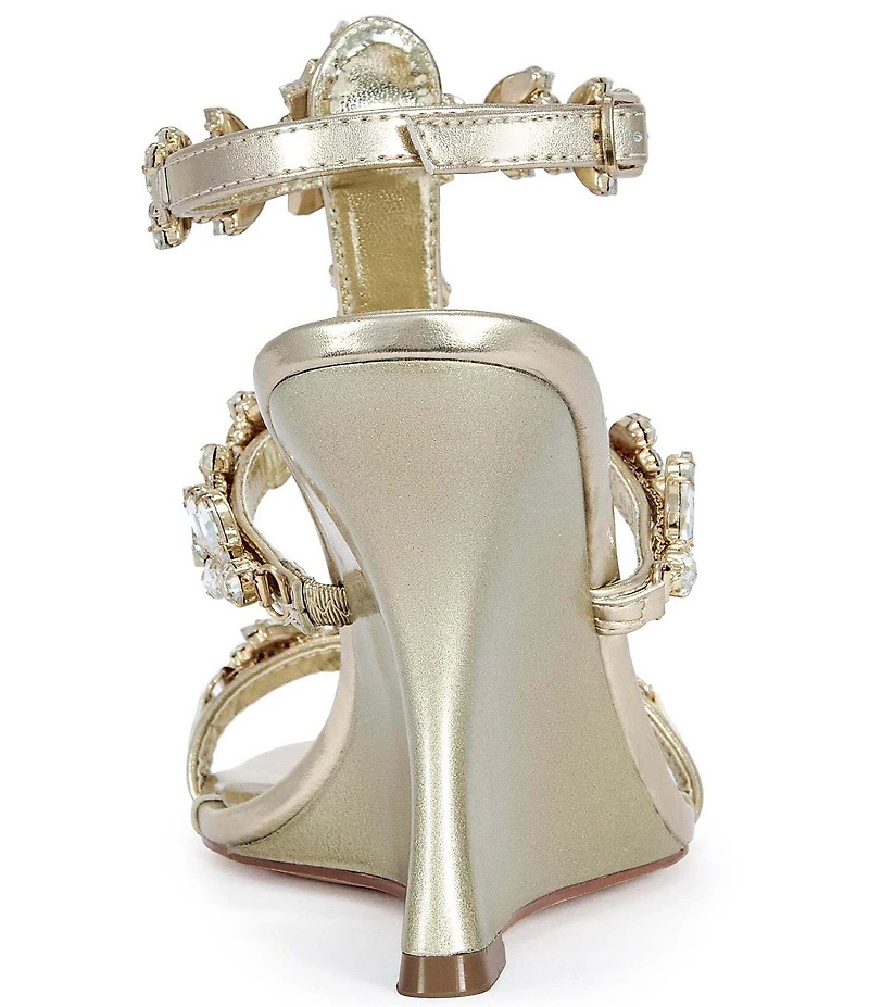 Azalea Wang Porceline Metallic Jeweled Sculpted Wedge Dress Sandals