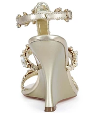 Azalea Wang Porceline Metallic Jeweled Sculpted Wedge Dress Sandals