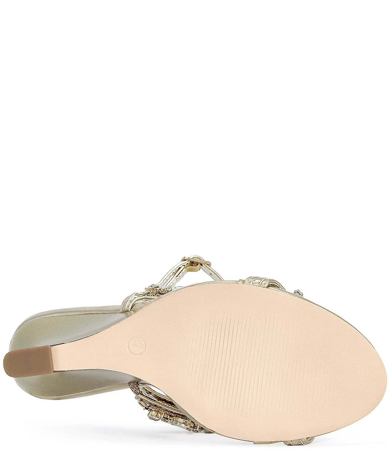 Azalea Wang Porceline Metallic Jeweled Sculpted Wedge Dress Sandals
