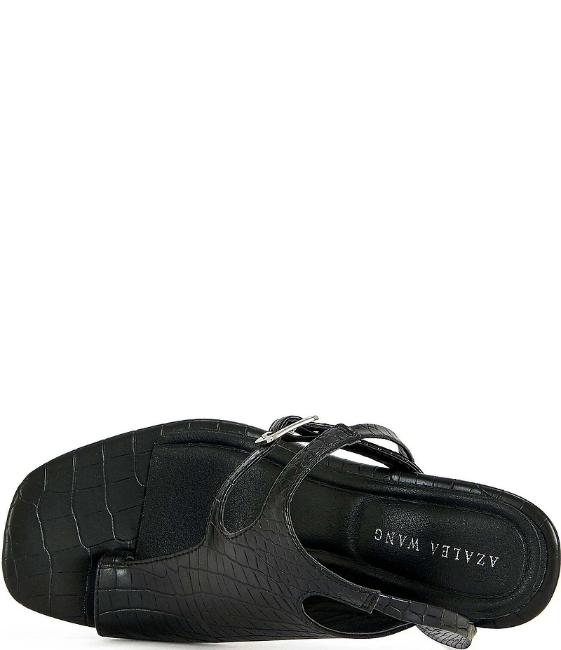 Azalea Wang Previa Croco Print Ankle Wrap Tie Toe Loop Dress Sandals