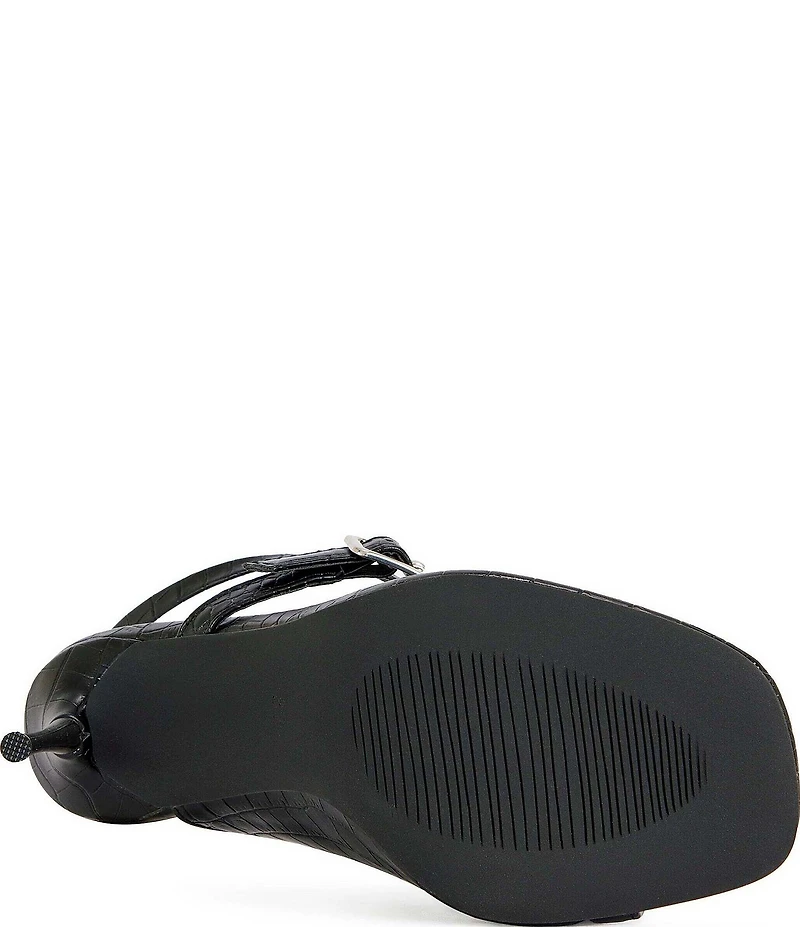 Azalea Wang Previa Croco Print Ankle Wrap Tie Toe Loop Dress Sandals