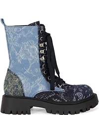 Azalea Wang Providence Mixed Print Denim Combat Boots